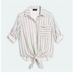 Vixbe Black & White Striped Button Down Top Front Tie 3/4 Sleeve Medium